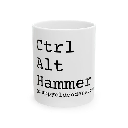 Ctrl + Alt + Hammer White Ceramic Mug, (11oz, 15oz)